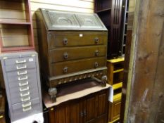 Polished rustic bureau and a nice linenfold two door rustic cupboard