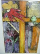 CATHERINE TAYLOR PARRY watercolour - still life, flowers and a cross, signed and dated 2010, 20.5