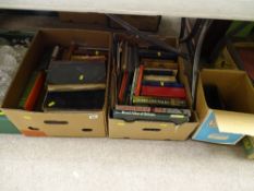 Two boxes of vintage and other mixed books and a small quantity of vinyl records