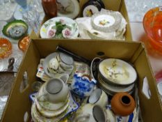 Two boxes of mixed porcelain including Oriental teaware, Royal Doulton plate etc