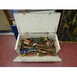 Possibly old ammunition box with quantity of vintage tools