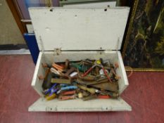 Possibly old ammunition box with quantity of vintage tools