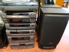 Excellent Aiwa hifi stereo system with turntable, five tray CD player, graphic equalizer,