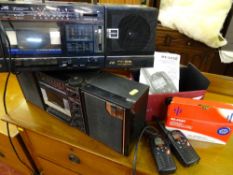 Pair of Intek MT-3030 walkie talkies, a vintage JVC ghetto blaster and a vintage Sanyo ghetto