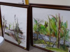 Two large mixed media paintings - woodland scenes