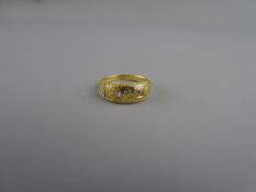 Eighteen carat gold half bright cut wedding ring with two small square cut diamonds, 3 grms, size '