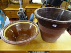 Large pottery deep bowl and a crock pot