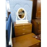 Single divan bed and mattress, modern wood effect five drawer compactum and matching four drawer