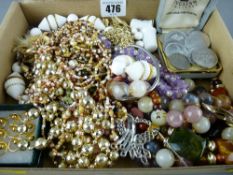 Box of costume jewellery with a quantity of collector's tokens etc