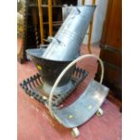 Parcel of metal items - fire basket, coal scuttle etc