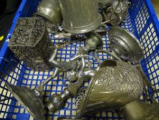 Crate of pewter ware and similar