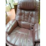 Burgundy leather effect swivel easy chair