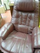 Burgundy leather effect swivel easy chair