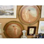 Pair of Arts & Crafts style prints - pensive young girls in circular gilt frames