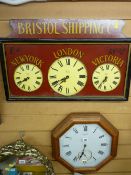 Seiko Quartz wall clock and a reproduction triple wall clock advertising Bristol Shipping Co