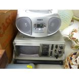 Vintage mini portable TV and radio with a Phillips portable CD player