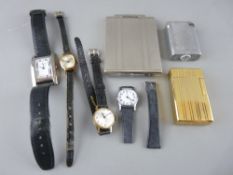 Art Deco style lady's compact, two vintage cigarette lighters and four lady's wristwatches