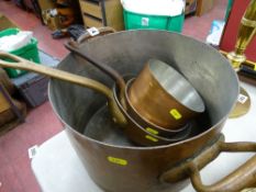 Twin handled heavy copper cook pot and other similar pans