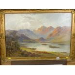 GRAHAM WILLIAMS gilt framed oil on canvas - mountainscape with lake to the foreground, signed