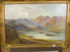 GRAHAM WILLIAMS gilt framed oil on canvas - mountainscape with lake to the foreground, signed