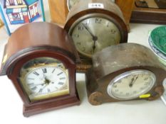 Two vintage oak cased mantel clocks and one other