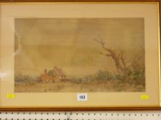 OSWALD GARSIDE watercolour - farmyard and trees, 25 x 42 cms