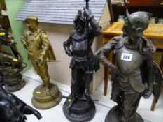 Three spelter figures of knights in armour