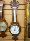 Vintage oak banjo wall barometer with thermometer