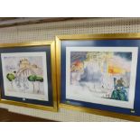 Pair of gilt framed prints of Venice and Rome, indistinctly signed, dated 1949, with embossed giclee