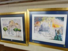 Pair of gilt framed prints of Venice and Rome, indistinctly signed, dated 1949, with embossed giclee