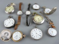 Collection of silver cased and other metals pocket watches along with two silver cased lady's
