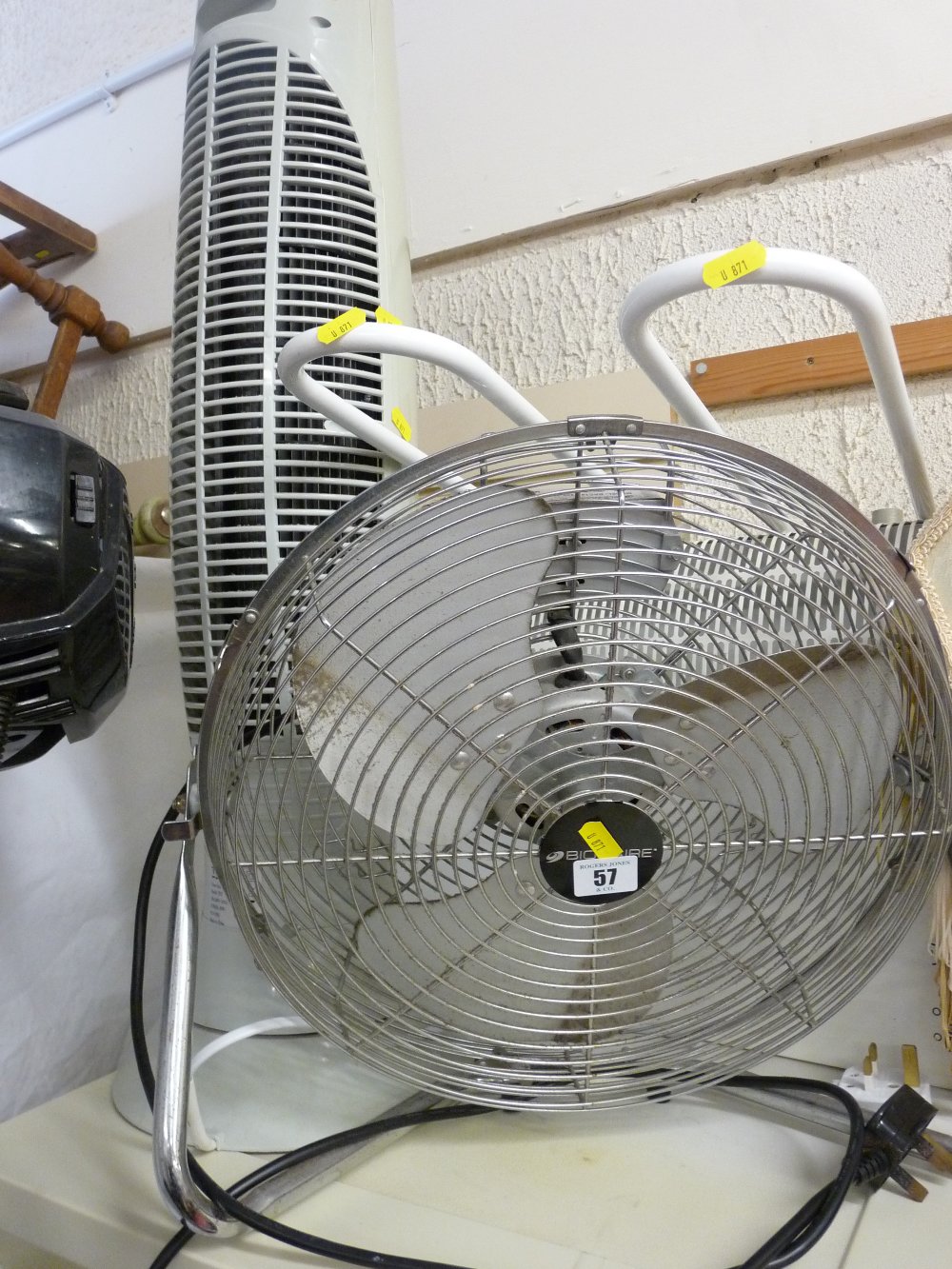 Bionair chrome electric fan and a Tesco tower fan, Glenn heater etc E/T