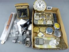 Collection of vintage watches and straps and two portable alarm clocks