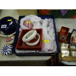 Small parcel of ornamental china and glassware including trinket boxes, boxed and other thimbles