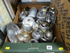 Box of mixed metal tableware