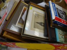 Box of framed engravings, prints etc
