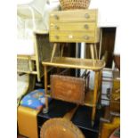 Parcel of mixed furniture including three drawer sewing cabinet, wood effect trolley, nest of two