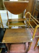 Barley twist occasional table and a small twin flap drop leaf occasional table, two tier shaped