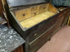 Dark wood three drawer bureau (for restoration)