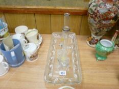 Pair of silver rimmed glass tulip vases and a glass tray