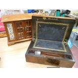 Fine walnut writing box with tooled interior and a multi-drawer jewellery box