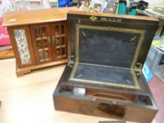 Fine walnut writing box with tooled interior and a multi-drawer jewellery box