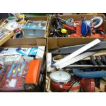 Parcel of four boxes of various garage items including electric soldering irons/equipment, Sykes-