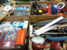 Parcel of four boxes of various garage items including electric soldering irons/equipment, Sykes-