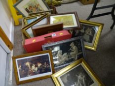Box of assorted paintings and prints etc
