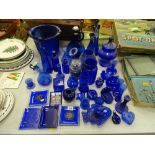 Parcel of blue glassware etc