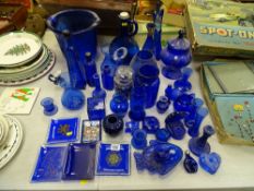 Parcel of blue glassware etc