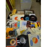 Quantity of 45rpm records, two framed equestrian prints etc