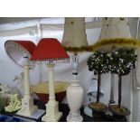 Three pairs of decorative table lamps and two others