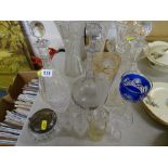 Pair of cut glass decanters and one other along with a mixed quantity of drinking glassware